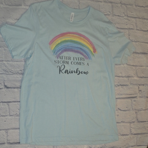 Bella Canvas Light Blue T-Shirt with Rainbow Graphic - Picture 1 of 6